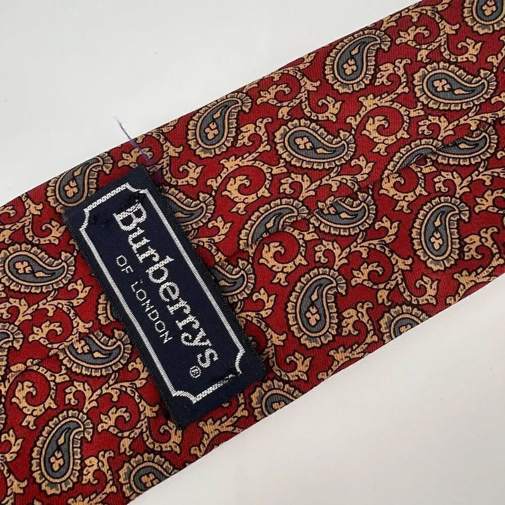 Vintage Burberrys of London Men's Silk‎ Paisley Neck Tie Burgundy Gold One Size